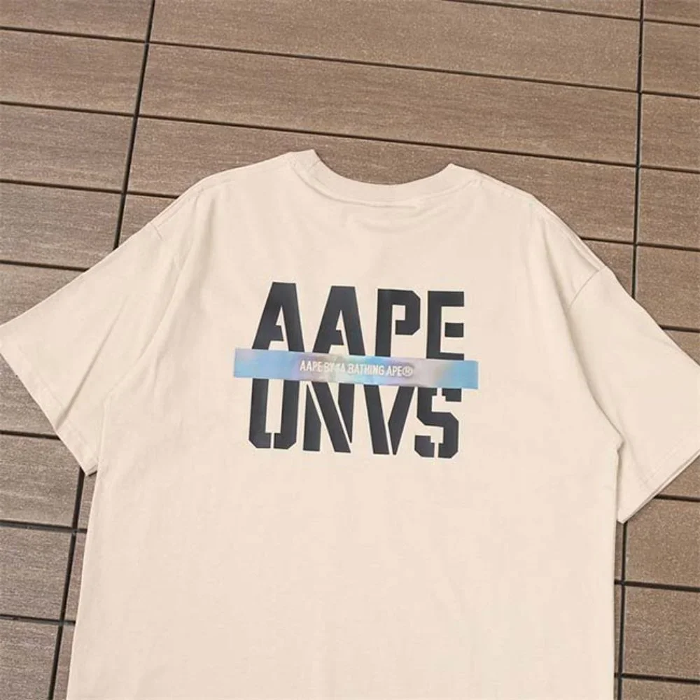 AAPE Colorful Ape Head Lettering Logo T-Shirt - Cream Short Sleeve - Picture 5 of 6